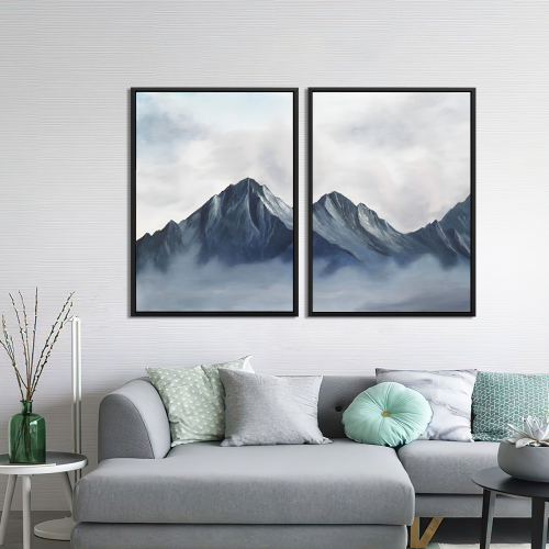 لوحة ثنائية منظر طبيعي جبال