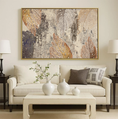 لوحة تجريدية بأوراق الشجر