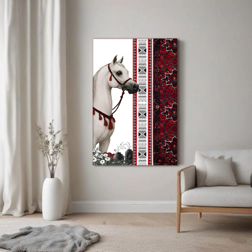 لوحة فن نجدي مع خيل