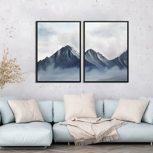 لوحة ثنائية منظر طبيعي جبال