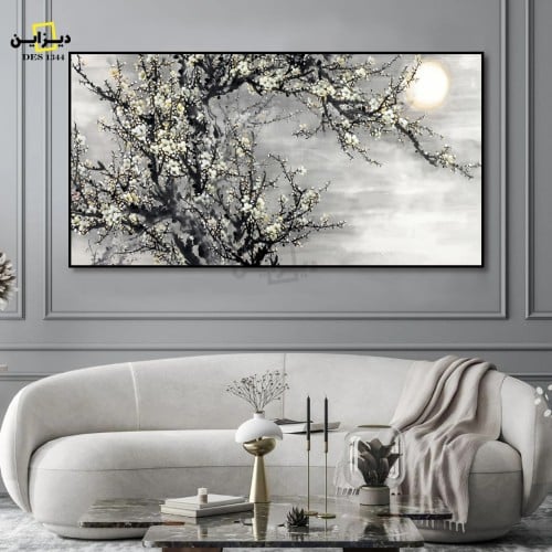 لوحة فنية القمر والأزهار