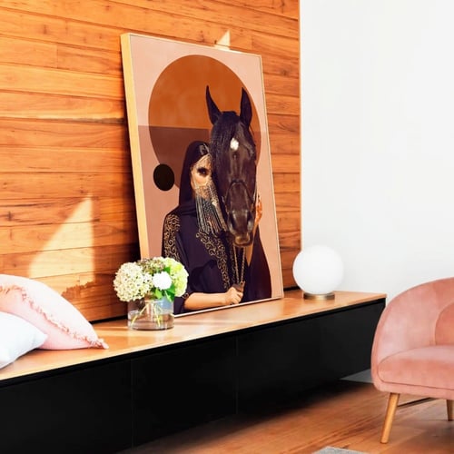 لوحة جدارية خيل وفتاة