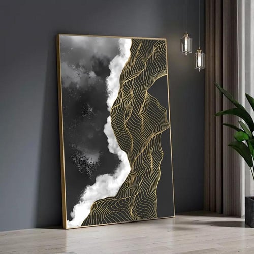 لوحة تجريدية أسود والذهبى