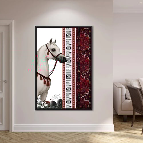 لوحة فن نجدي مع خيل