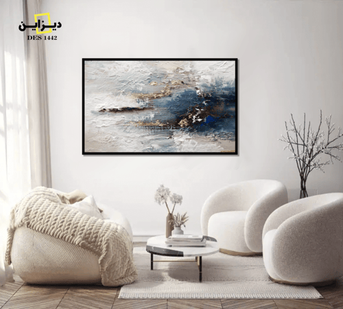 لوحة تجريدية أزرق و رمادي وبنى