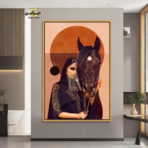 لوحة جدارية خيل وفتاة