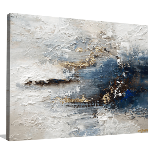 لوحة تجريدية أزرق و رمادي وبنى