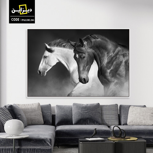 لوحة فنية - خيل ابيض واسود