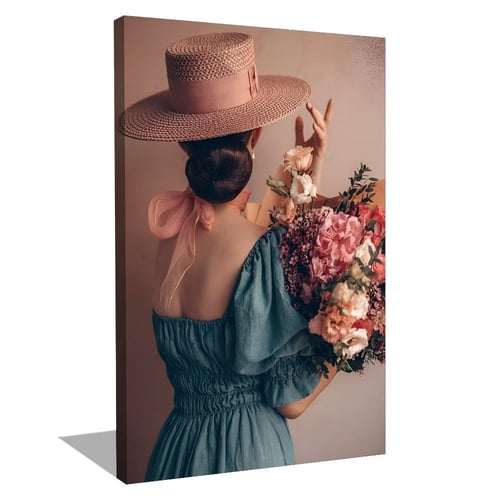 لوحة بنت وزهور السعادة