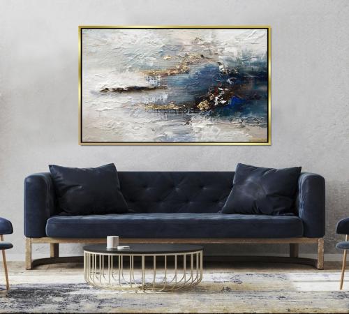 لوحة تجريدية أزرق و رمادي وبنى