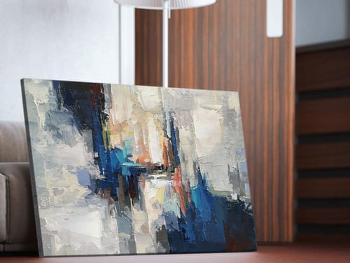 لوحة تجريدية رمادى وأزرق