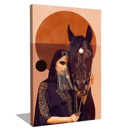 لوحة جدارية خيل وفتاة