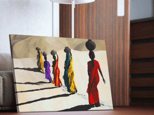 لوحه فتيات تمشي في الصحراء