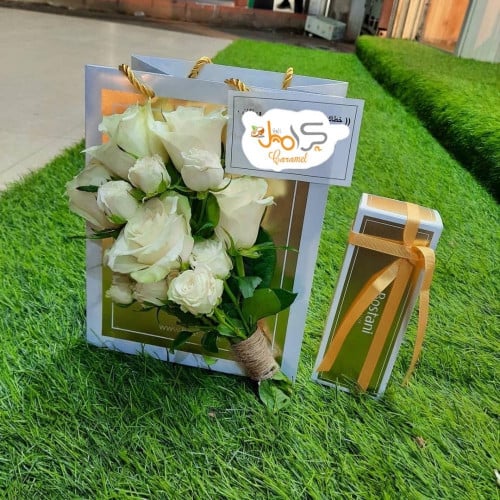 ربع كيلو من بستاني + باقة ورد منفصلة + كيس الماركة