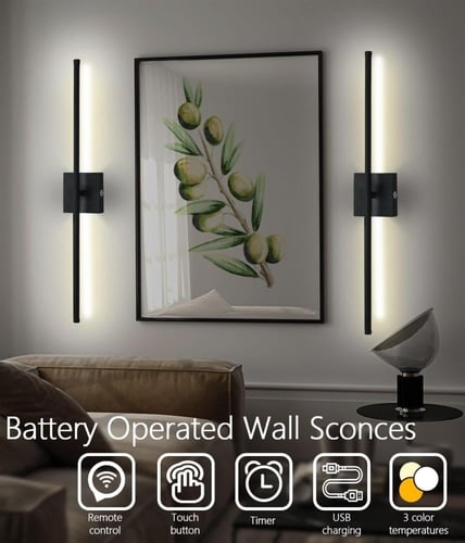 أبليك جداري بطارية مودرن اسود مسطرة انارة 3لون اضا...