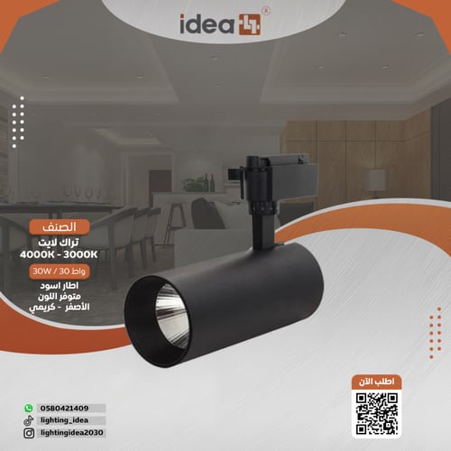 كشاف تراك لايت 30 وات المنيوم متوفر بجرم اسود وابي...