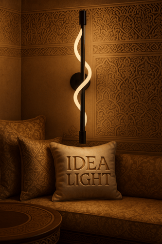 أبليك جداري مودرن اسود LED أنبوبي قماشي إضاءة اصفر...