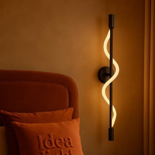 أبليك جداري مودرن اسود LED أنبوبي قماشي إضاءة اصفر...