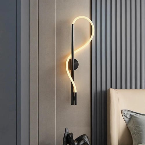 أبليك جداري مودرن اسود LED أنبوبي قماشي إضاءة اصفر...