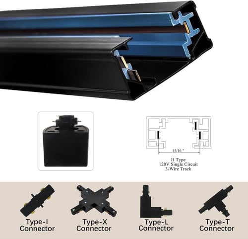 مجرى تراك لايت ألومنيوم ثقيل 2متر مقوى أسود