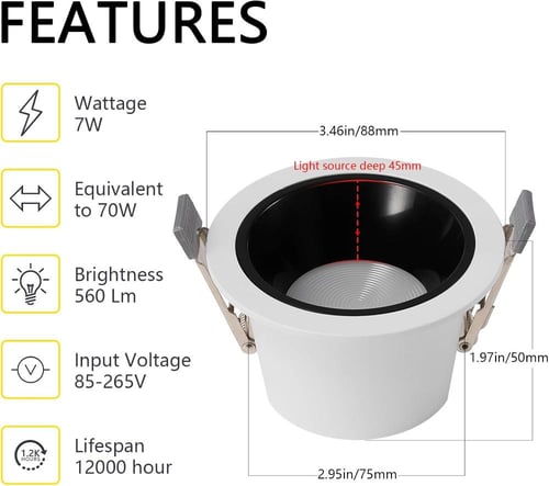 اطار سبوت لايت ضد التوهج 5 سم اطار ابيض داخلية سود...