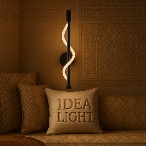 أبليك جداري مودرن اسود LED أنبوبي قماشي إضاءة اصفر...