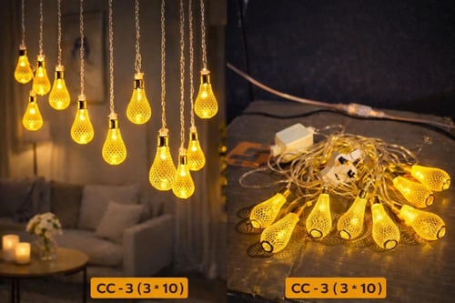 زينة كوخ نحاسي بطول 3 متر نزول 10 سم انارة اصفر 30...