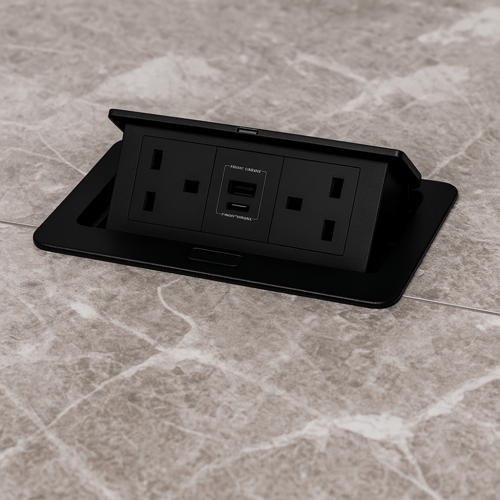 2 فيش ارضي دفن ثلاثي USB + TYPE-C لون اسود حجري