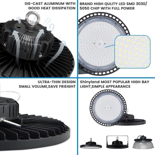 كشاف هنجر UF LED احترافي | ألمنيوم أسود | قوى 100W...