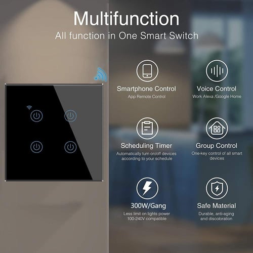 مفتاح رباعي سمارت Wifi | تحكم صوتي (سيري، أليكسا)...