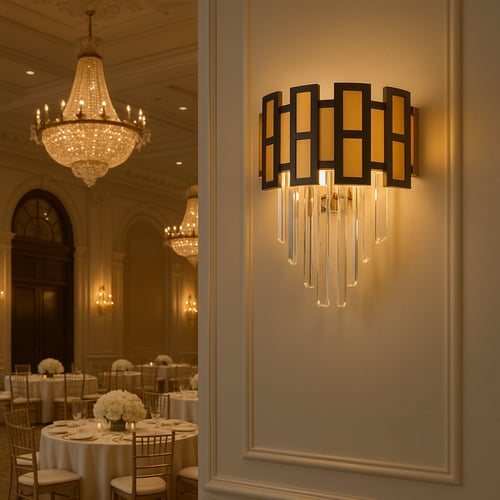 أبليك جداري كريستال L684-2 بتصميم فاخر ذهبي وأسود