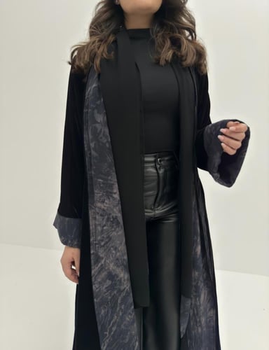 عباية مخمل أسود مع شيفون قصة كلوش