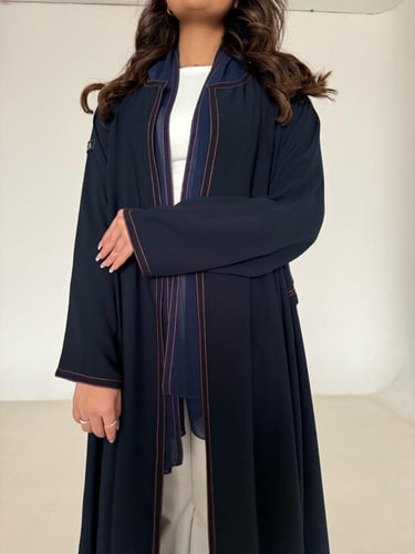 عباية كريب كحلي مع خياطة برتقالي