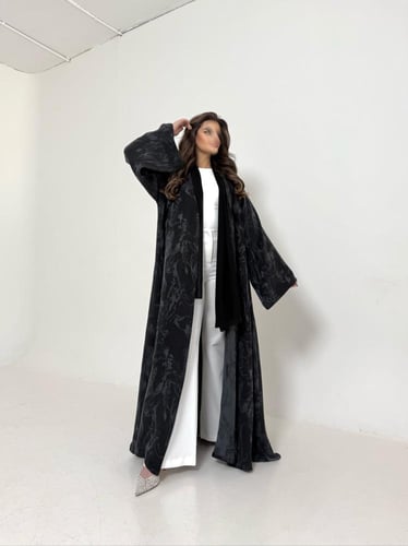 عباية حرير جاكار تركي أسود قصة نص كلوش