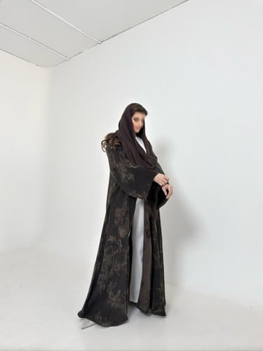 عباية حرير جاكار تركي بني قصة نص كلوش