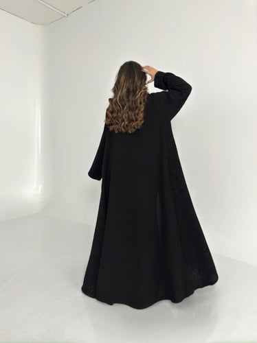 عباية كريب اسود مع جاكار لمعه