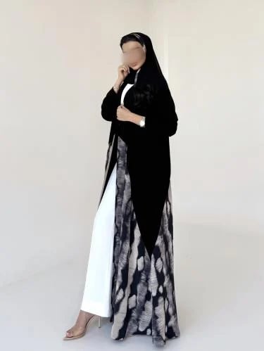 عباية كريب اسود مع شيفون