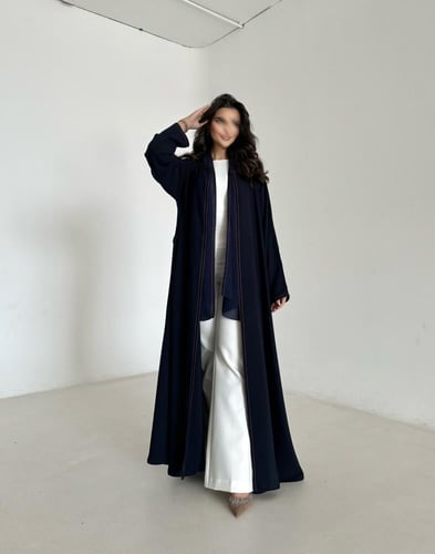 عباية كريب كحلي مع خياطة برتقالي