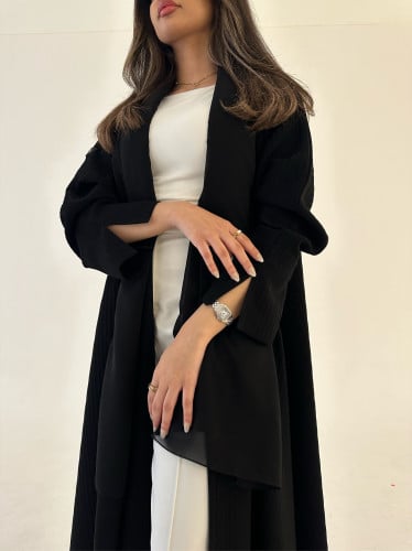 عباية كريب جاكار سواد فاحم قصة كلوش