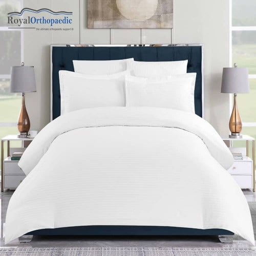 طقم لحاف فندقي مزدوج 7 قطع أبيض مخطط