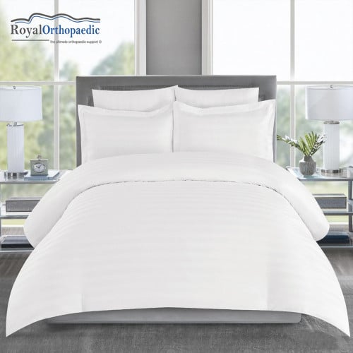 طقم لحاف فندقي مزدوج 7 قطع أبيض مخطط