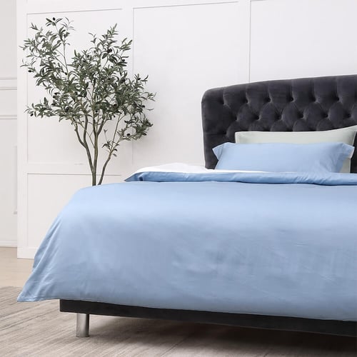 طقم لحاف 7 قطع نفرين فندقي فاخر ازرق فاتح وأبيض