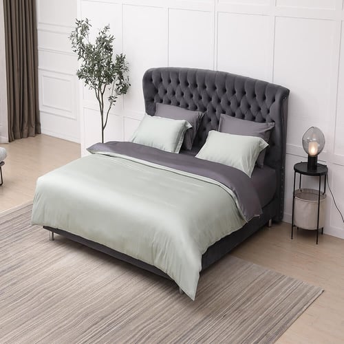 طقم لحاف 7 قطع نفرين فندقي فاخر اخضر فاتح و رصاصي