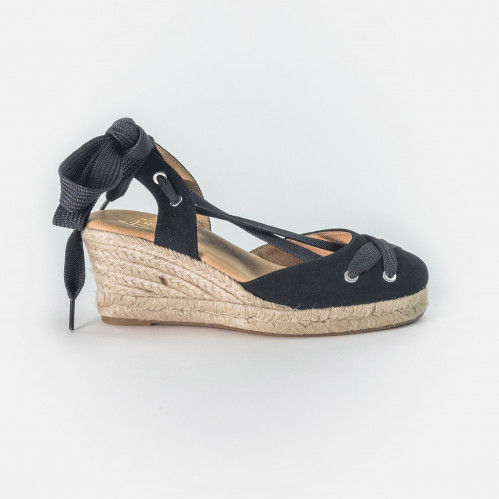 صندل بيناز مرتفع أسود مع حبال