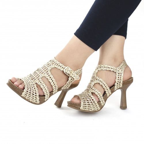 صندل ابيض وبلاتيني كعب -Penelope