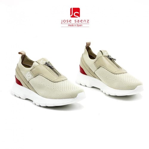 حذاء رياضي سهل الإرتداء بسحاب من الأمام بيج