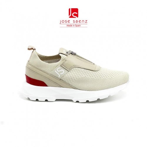 حذاء رياضي سهل الإرتداء بسحاب من الأمام بيج