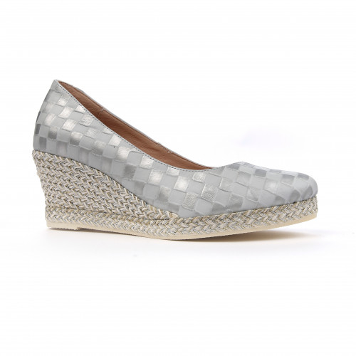 حذاء مرتفع مربعات باللون الفضي