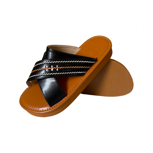 صندل رجالي بدون اصبع اسود دعسة بني