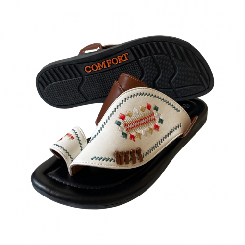 نعال شرقي مطرز بني - ابيض